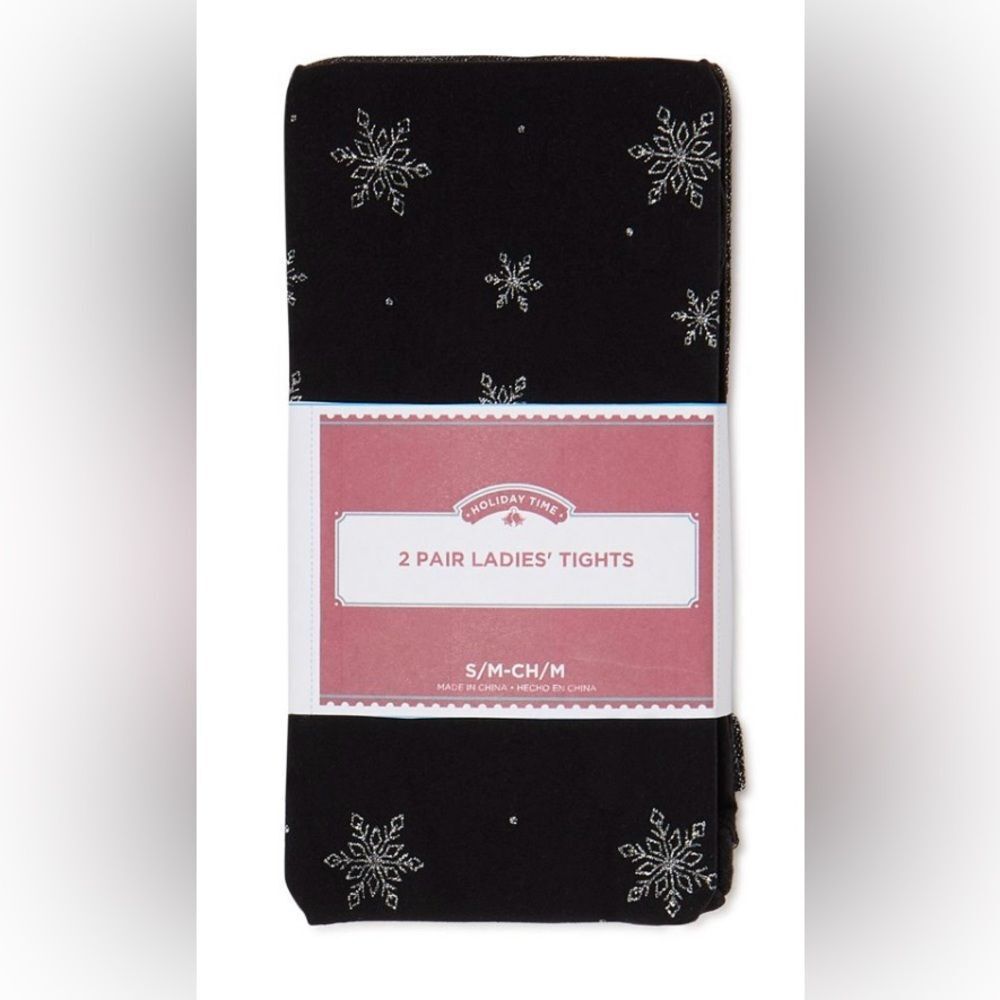 Holiday Time Ladies Black and Silver Glitter Stars Tights Size M/L